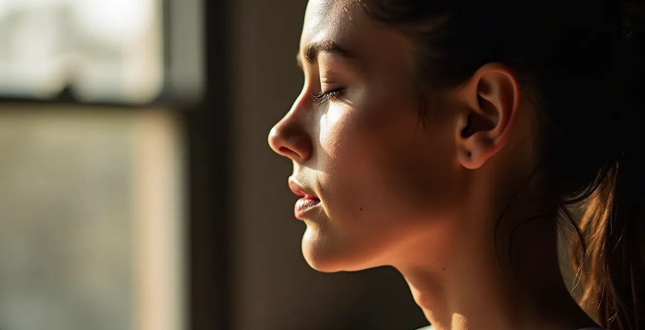 Detailaufnahme eines Sportlers bei bewusster Atemübung, der sich auf die Kontrolle seines Atems konzentriert.