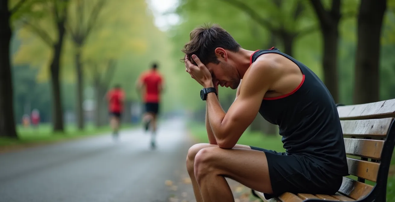 Erschöpfter Läufer zeigt Anzeichen von Übertraining zwei Wochen vor Marathon
