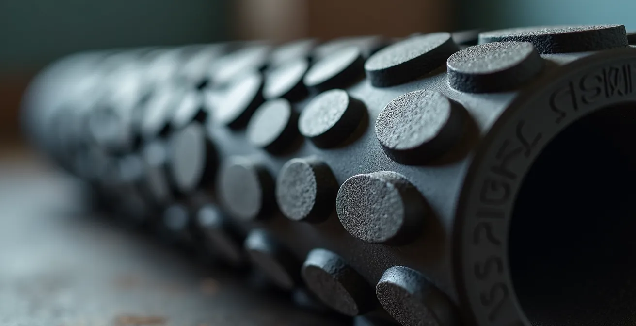 Nahaufnahme einer Faszienrolle mit verschiedenen Härtegraden und Oberflächenstrukturen