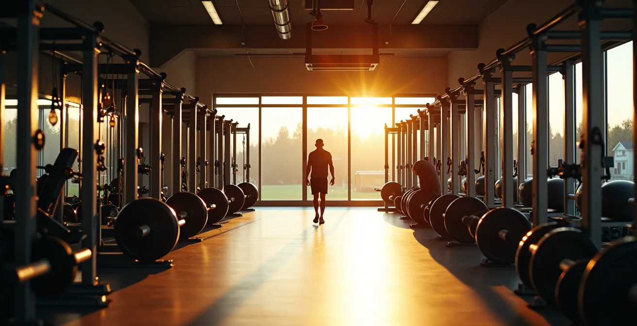 Kombiniertes Training mit Freihanteln und Maschinen in einem modernen Fitnessstudio.