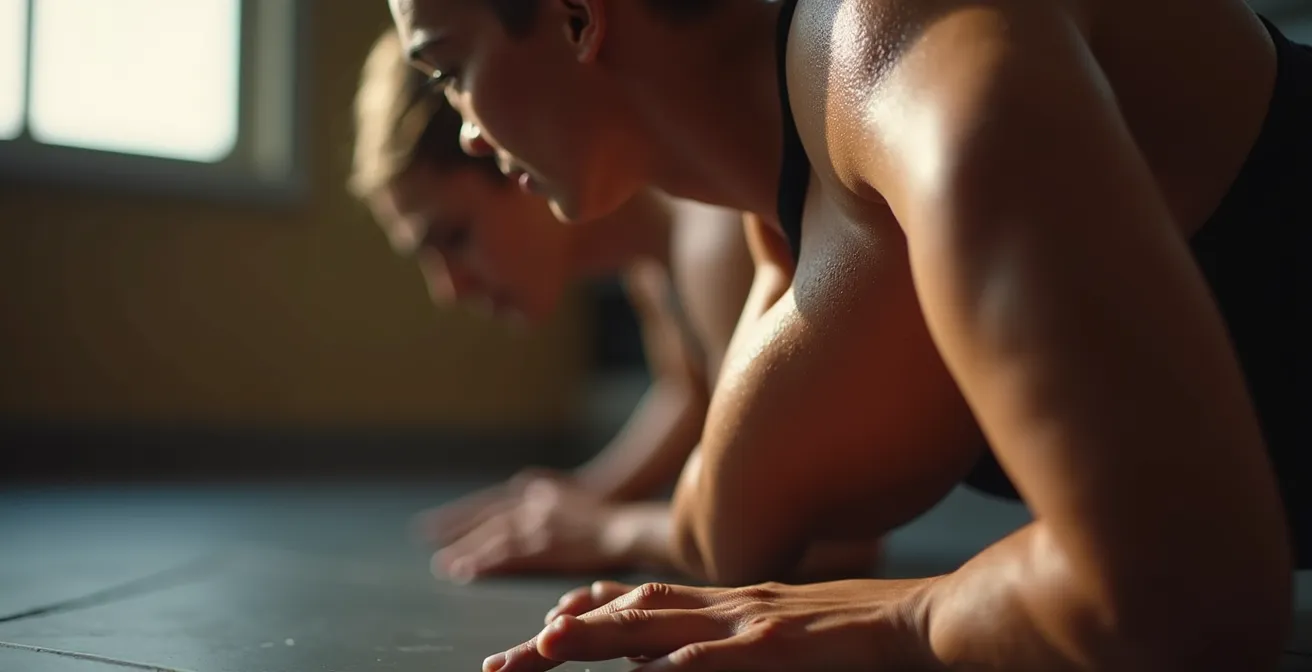 Nahaufnahme der Muskelspannung an einem Unterarm während einer langsamen, kontrollierten Bewegungsausführung.
