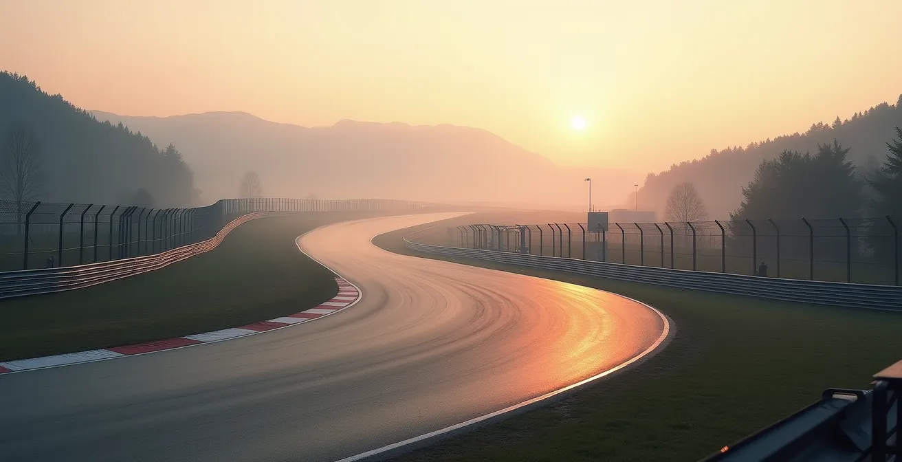 Kontrastdarstellung zwischen risikofreiem Sim-Racing und echten Trackday-Gefahren