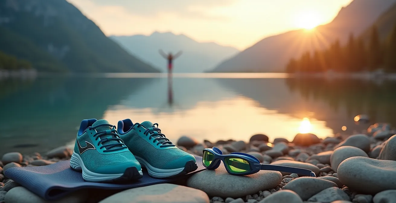 Visualisierung eines zweiwöchigen Urlaubstrainingsplans mit aktiver Erholung in den Bergen